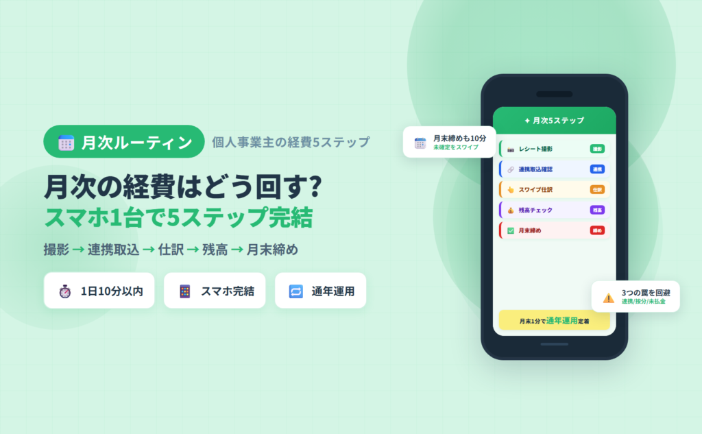 個人事業主の月次経費ルーティン｜スマホ1台で完結する5ステップ運用のイメージビジュアル