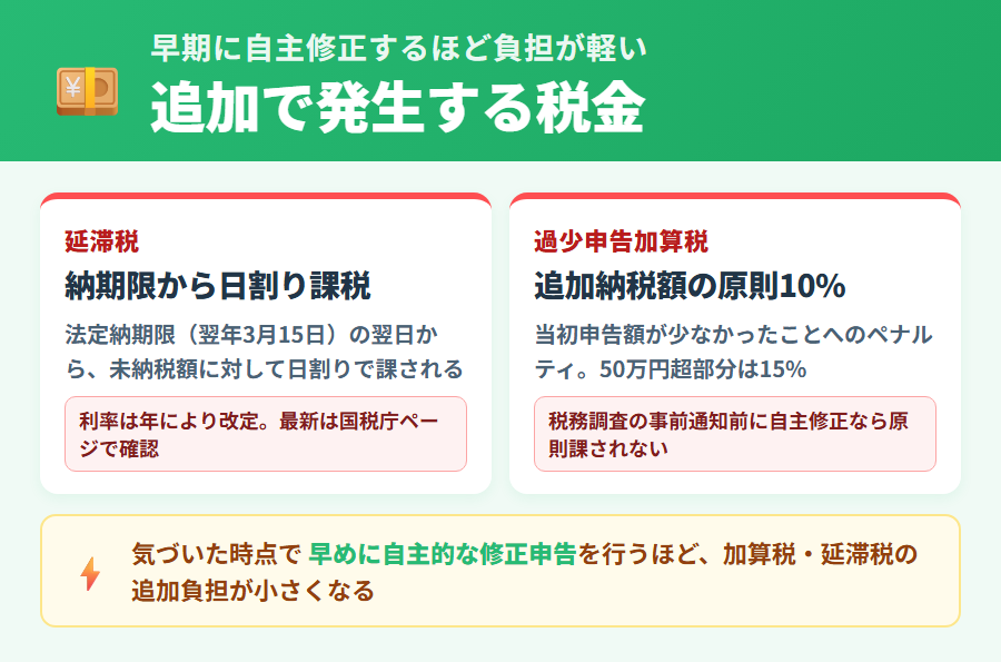 修正申告で発生する延滞税と過少申告加算税の概要