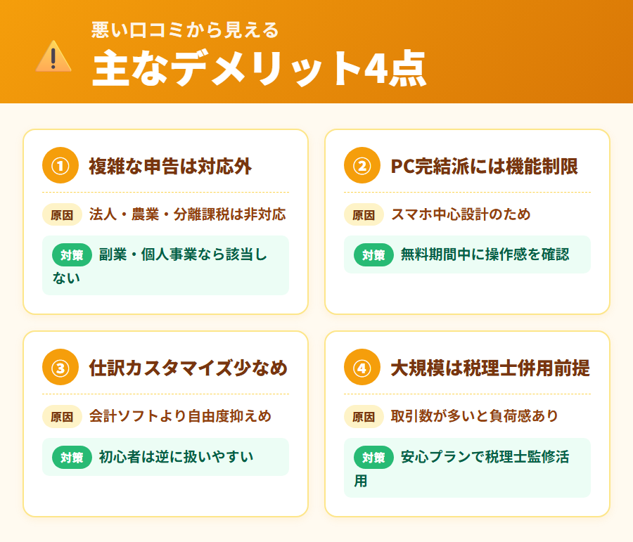 タックスナップの主なデメリット4点：原因と対策の整理