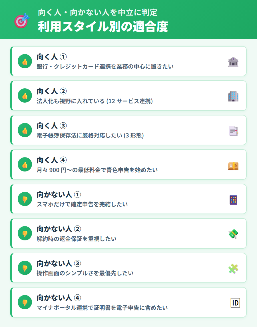 マネーフォワード クラウド確定申告が向く人 5 タイプと向かない人 5 タイプを公式情報に基づいて中立判定