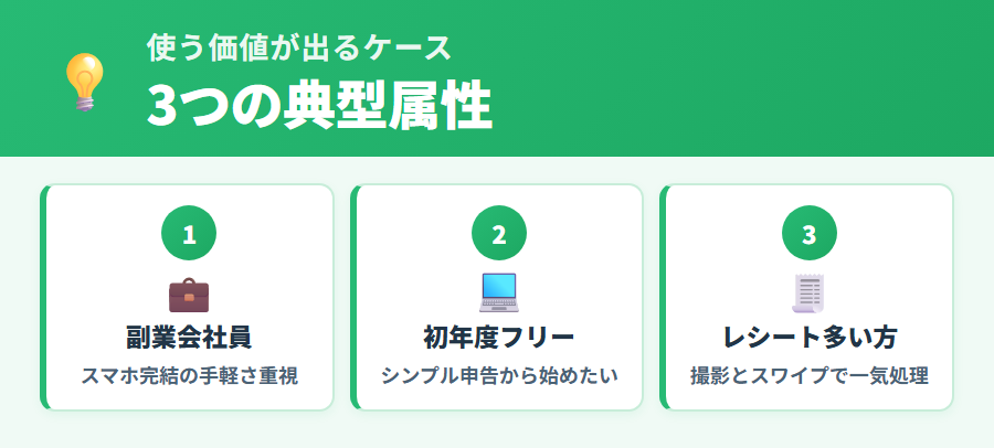 タックスナップのデメリットを許容しても使う価値が出るケース：スマホ完結を優先する副業会社員・初年度フリーランス・レシート枚数が多い方